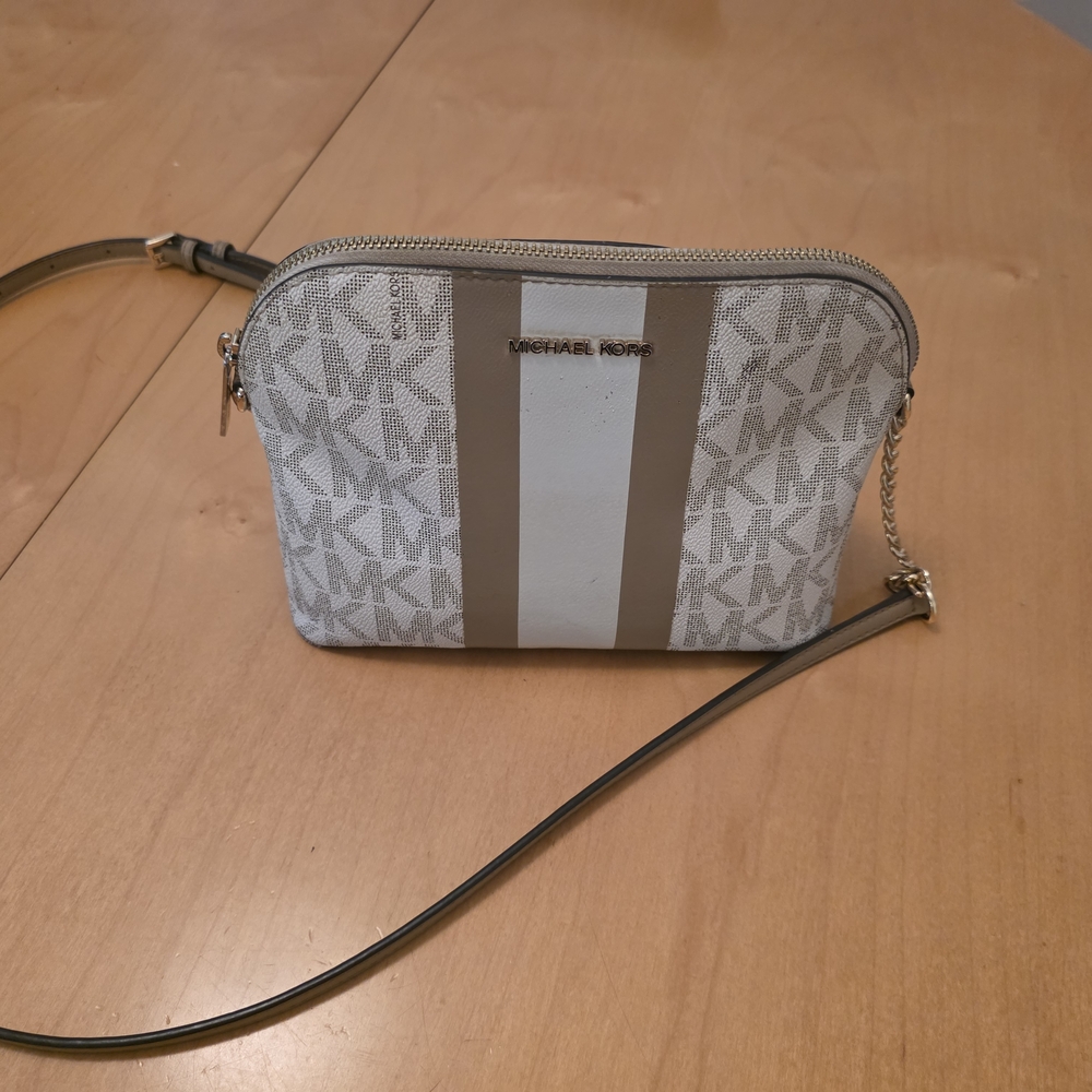Michael Kors Monogram Crossbody Bag in Gray and Cream